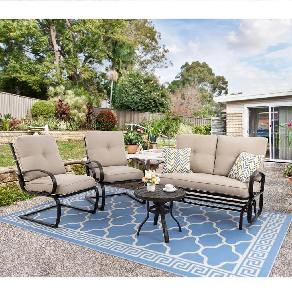 4 Pieces Outdoor Metal Patio Furniture Set with Coffee Table Blue J927
