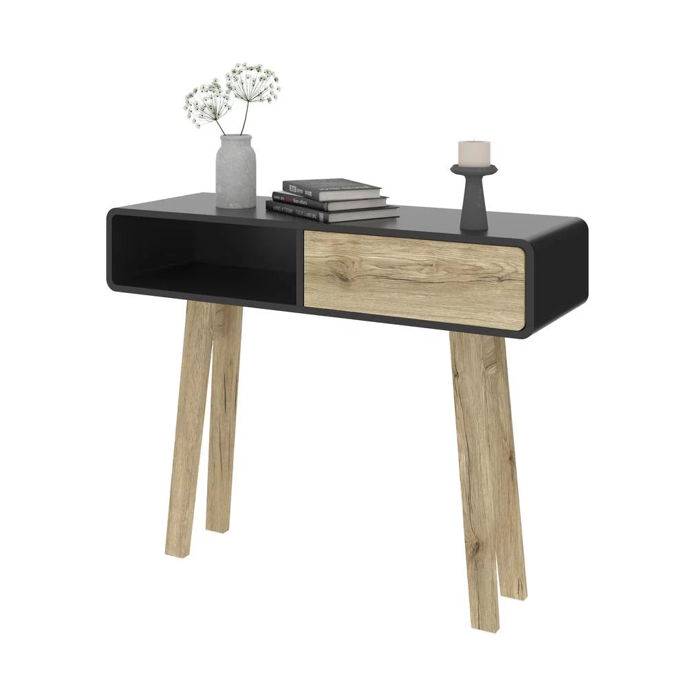 Black Sandy Brown Oak Console Table L9800