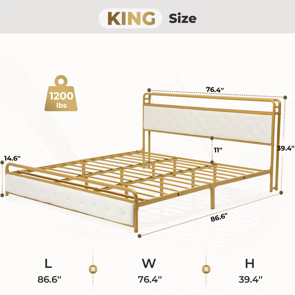 King LED Bed Frame with Power Outlets USB Ports Storage Headboard T5598