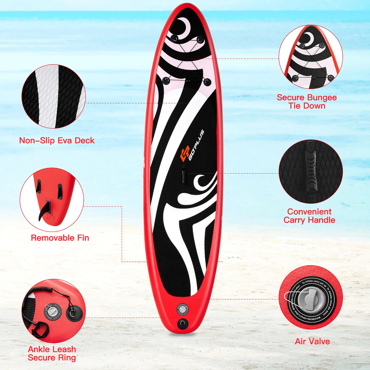 11' Inflatable Stand Up Paddle Board with Bag Paddle Pump Red Z2074