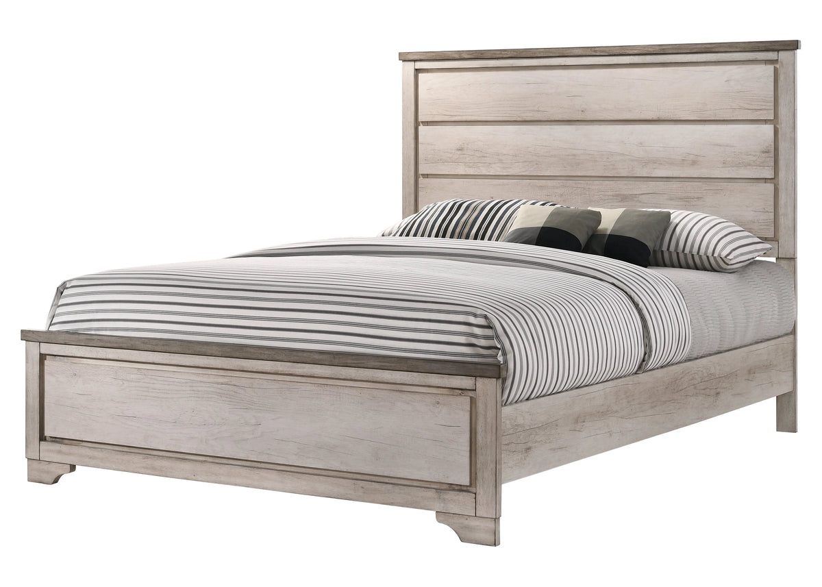 5pc Queen Size Bed Dresser Mirror Nightstands Set Beige Wooden Bedroom Furniture U2554
