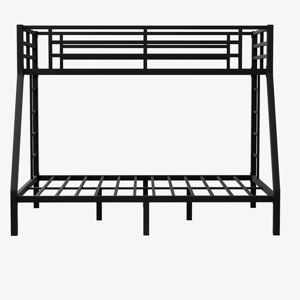 Black Twin XL over Queen Metal Bunk Bed with Ladder and Guardrails Y317
