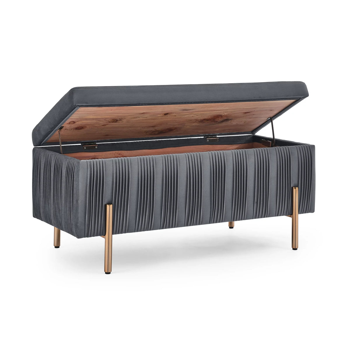 Grey Velvet Upholstered Storage Bench X289041