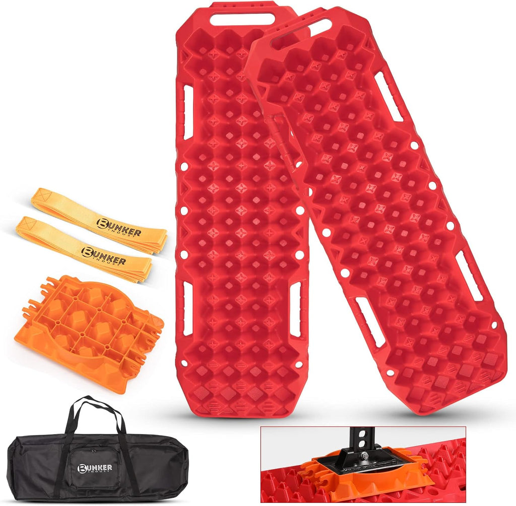 2 Pcs Red Off-Road Traction Boards with Carry Bag Q679113