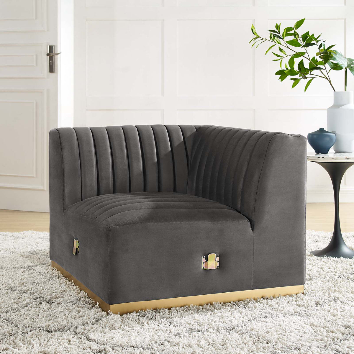 Gold Gray Performance Velvet Left Corner Chair V111
