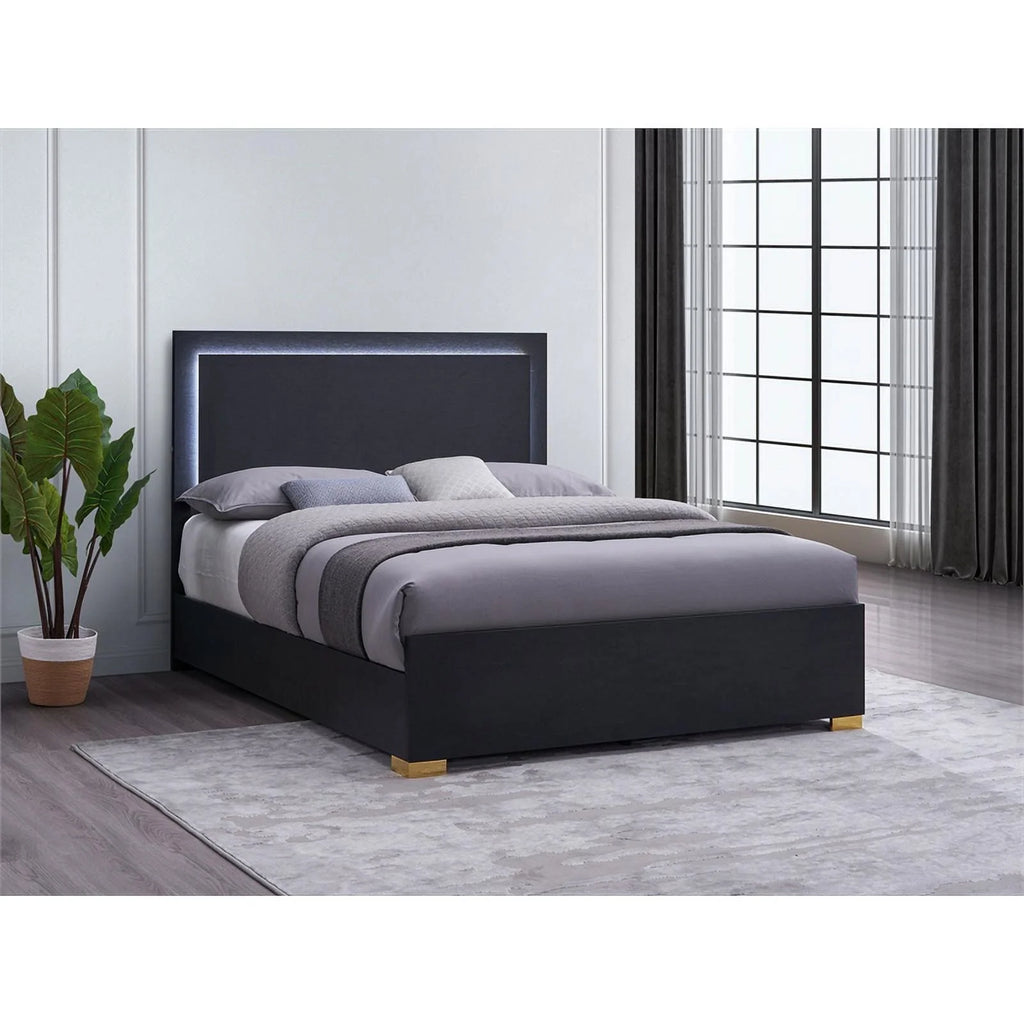 Black Gold Wood Eastern King Bed with LED Lighting S325160