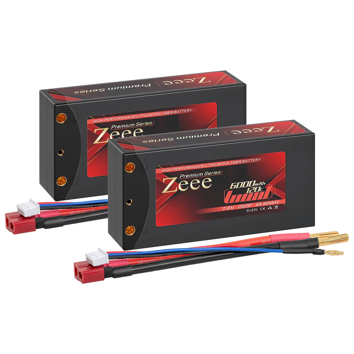 2S Lipo Battery 7.6V 6000mAh 120C Shorty Hard Case 2 Pack U418998