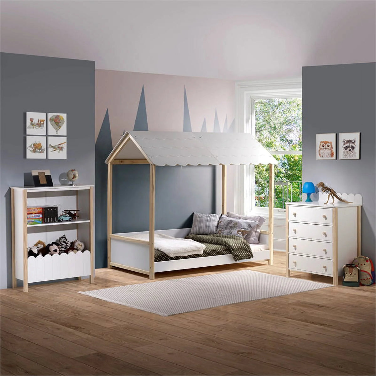 Wood Youth Bookcase in Natural and White F872033