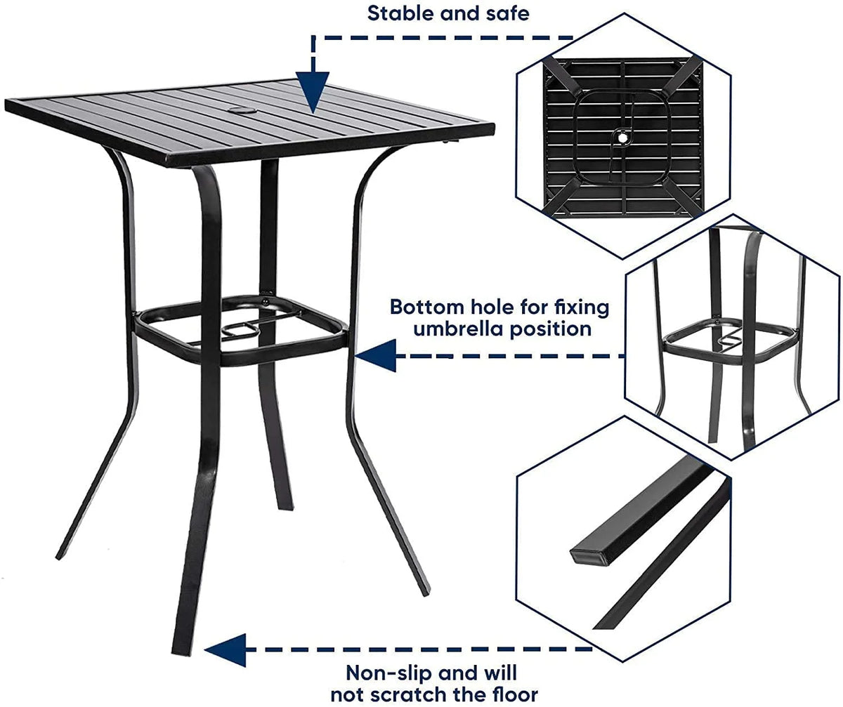 Black Square Patio Height Bar Table with Umbrella Hole S73764