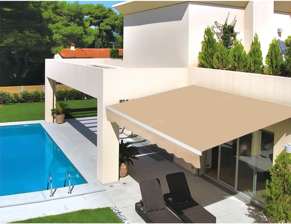 8.2'×6.5' Retractable Patio Awning with Manual Crank Handle, Beige H586