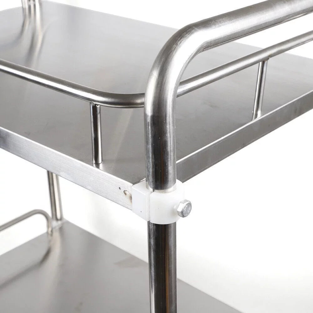 2 Tiers Stainless Steel Rolling Cart Trolley F6678
