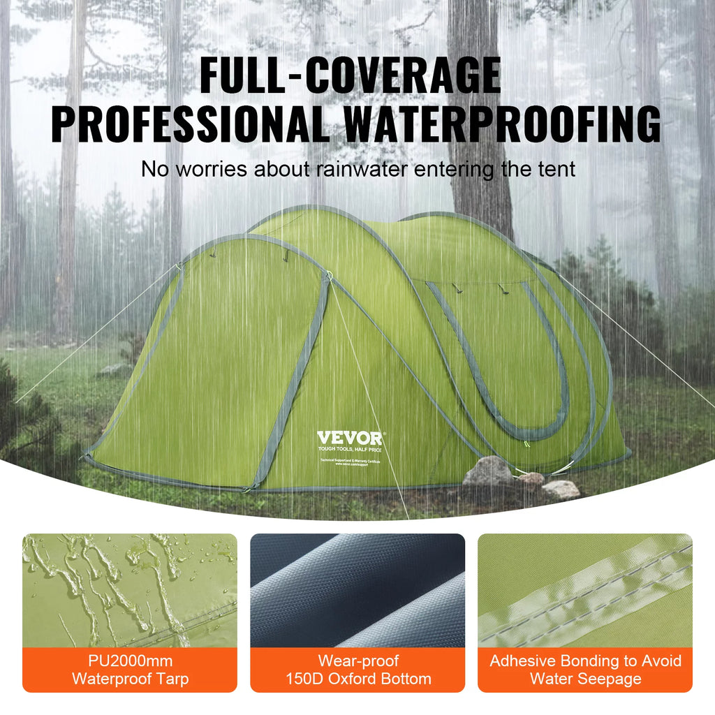 Camping Tent 9.2 x 6.6 x 4.3 ft 4 Person Waterproof Lightweight A446