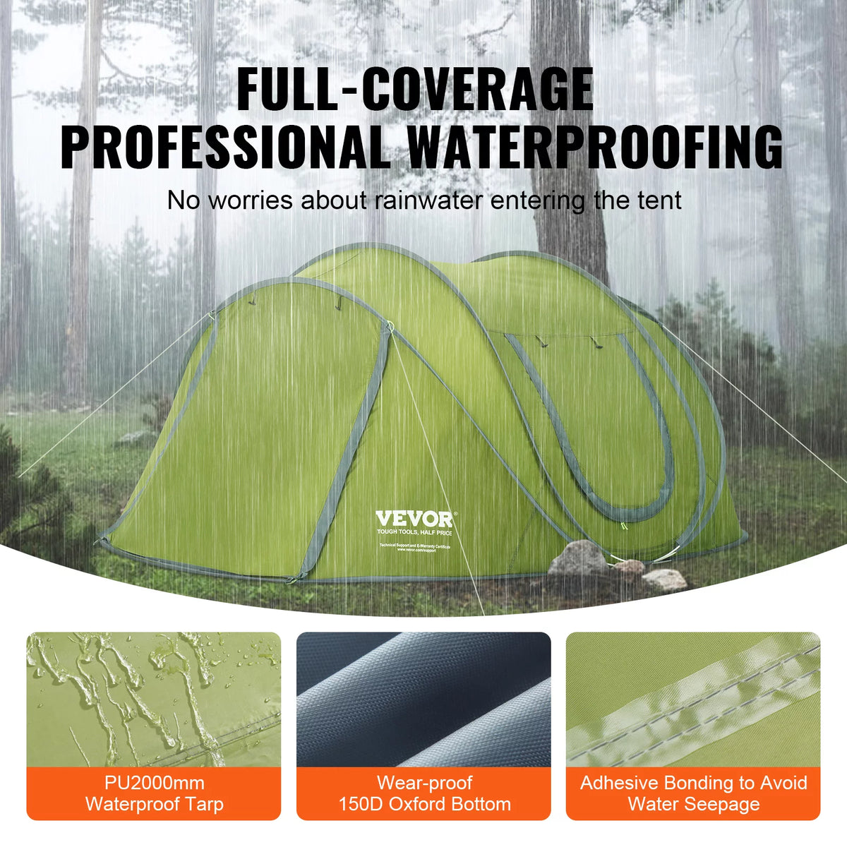 Camping Tent 9.2 x 6.6 x 4.3 ft 4 Person Waterproof Lightweight A446