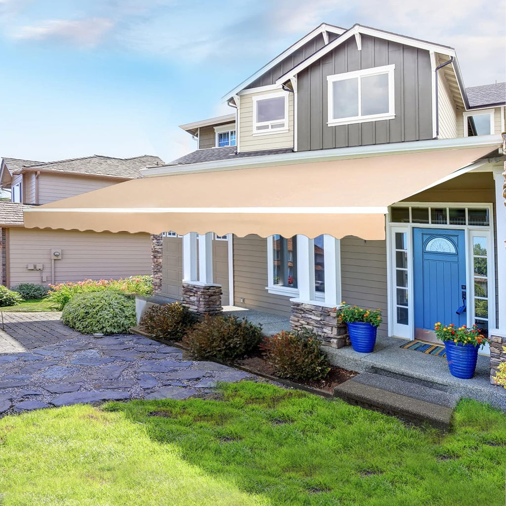 8.2'×6.5' Retractable Patio Awning with Manual Crank Handle, Beige H586