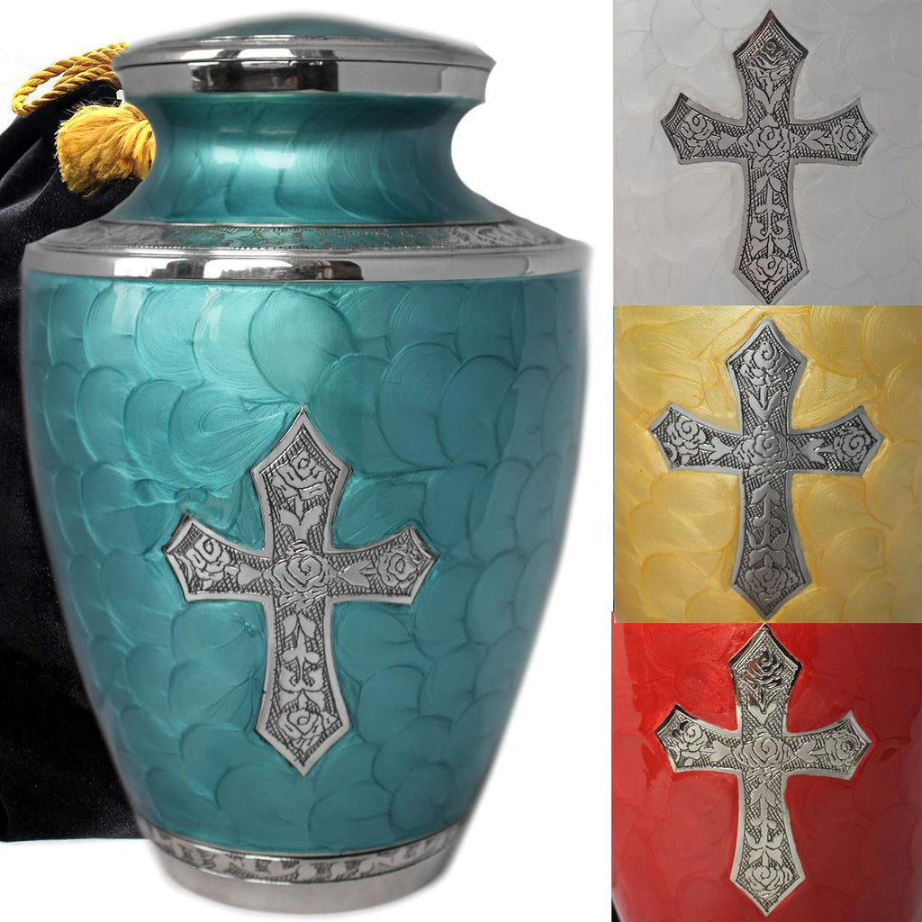 Catholic Christian Cross Cremation Urn 100% Brass 200 Cubic Inches O526565