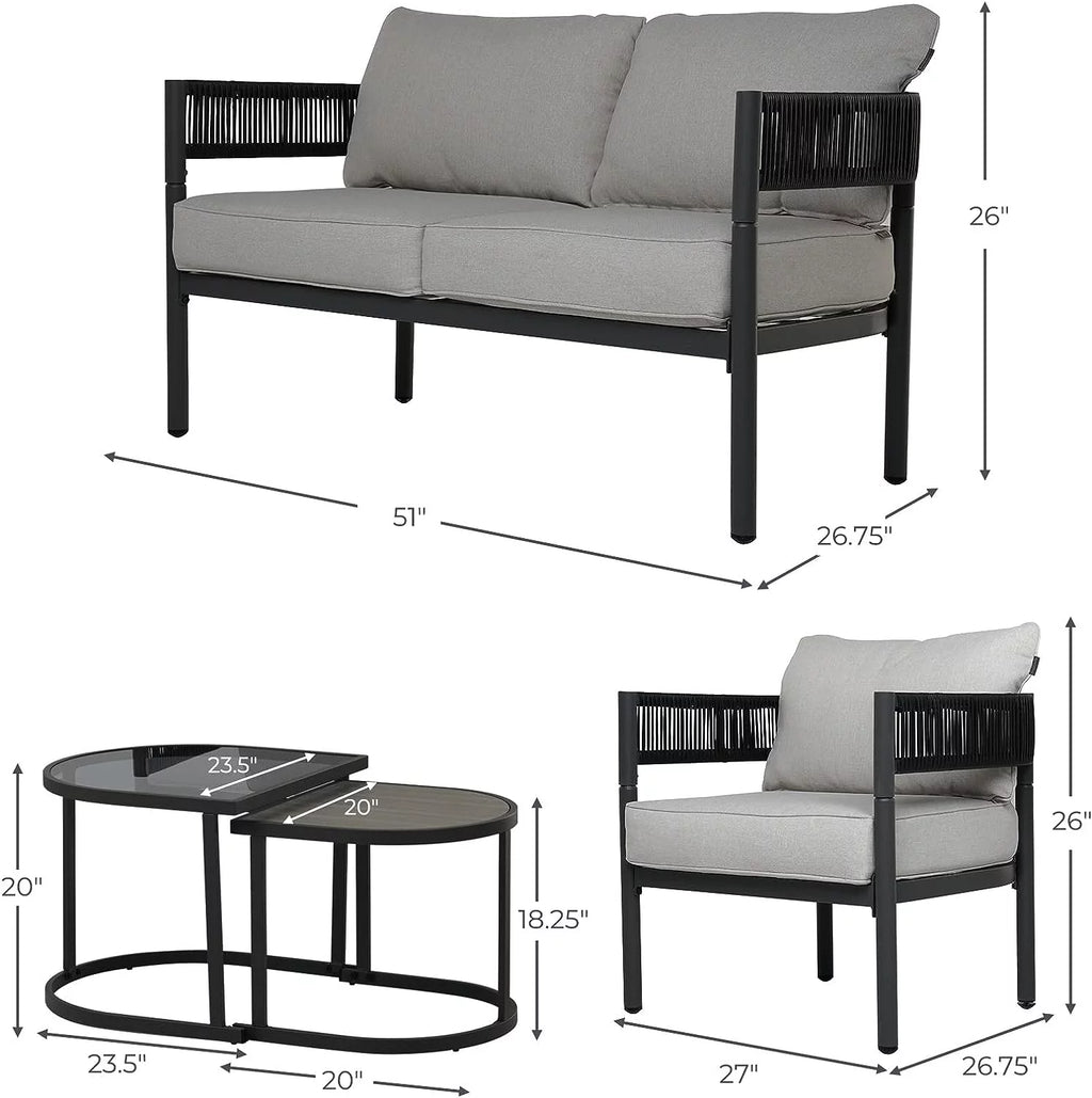 5-Piece Woven Wicker Outdoor Conversation Set with Cushions and Nested Table F819