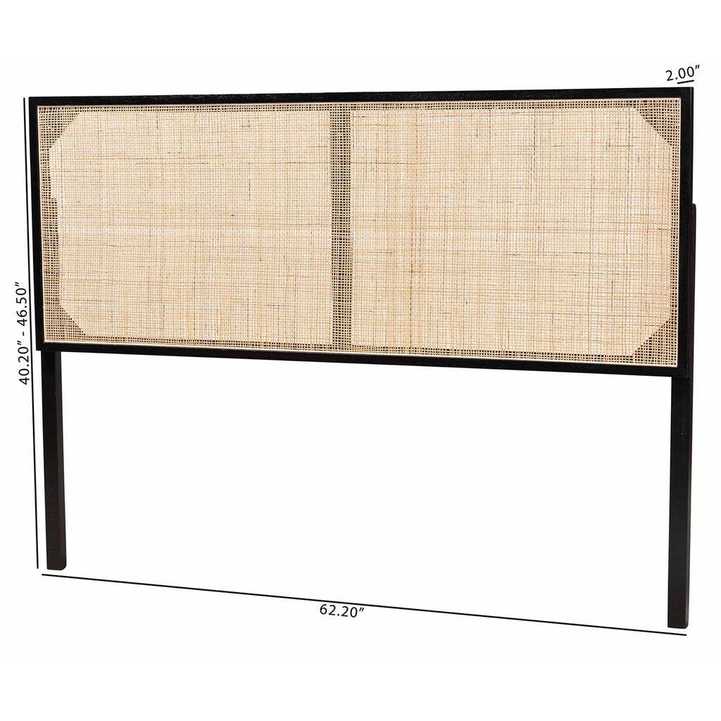 Black Bayur Wood and Natural Rattan Queen Size Headboard Q2754