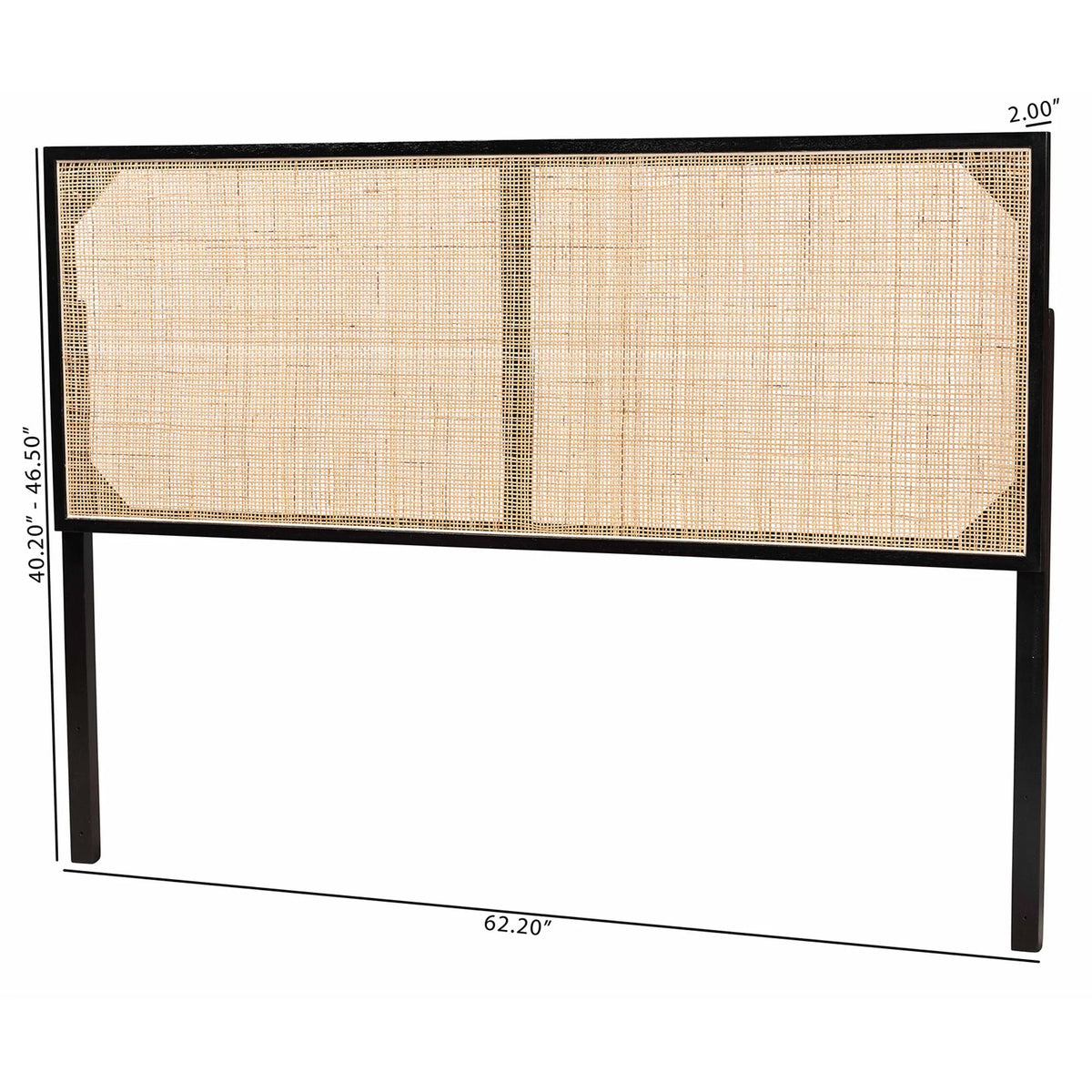 Black Bayur Wood and Natural Rattan Queen Size Headboard Q2754
