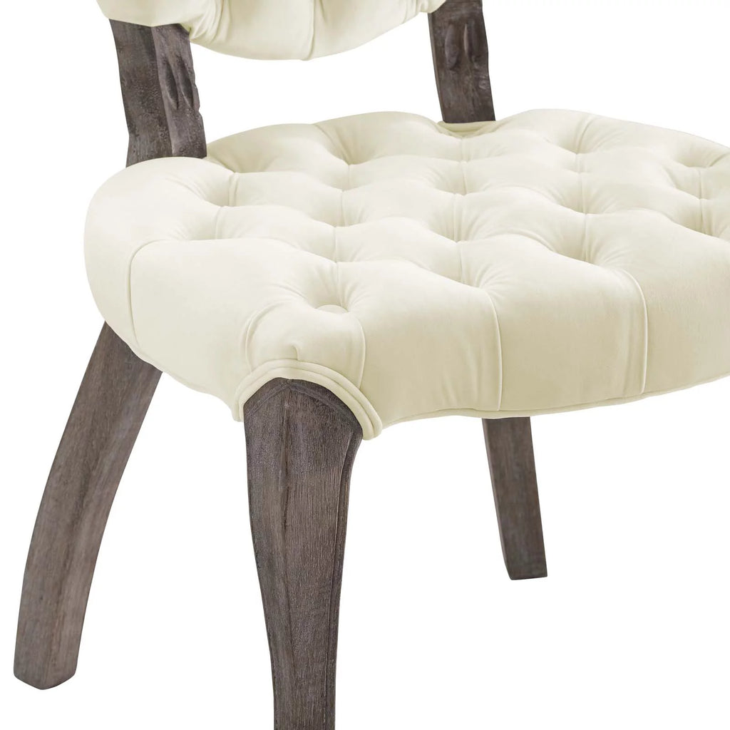 French Vintage Velvet Side Chair in Ivory I734