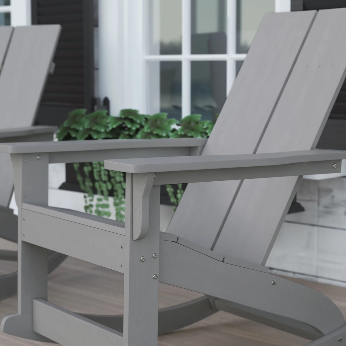 Gray 2-Slat Poly Resin Rocking Adirondack Chair S464