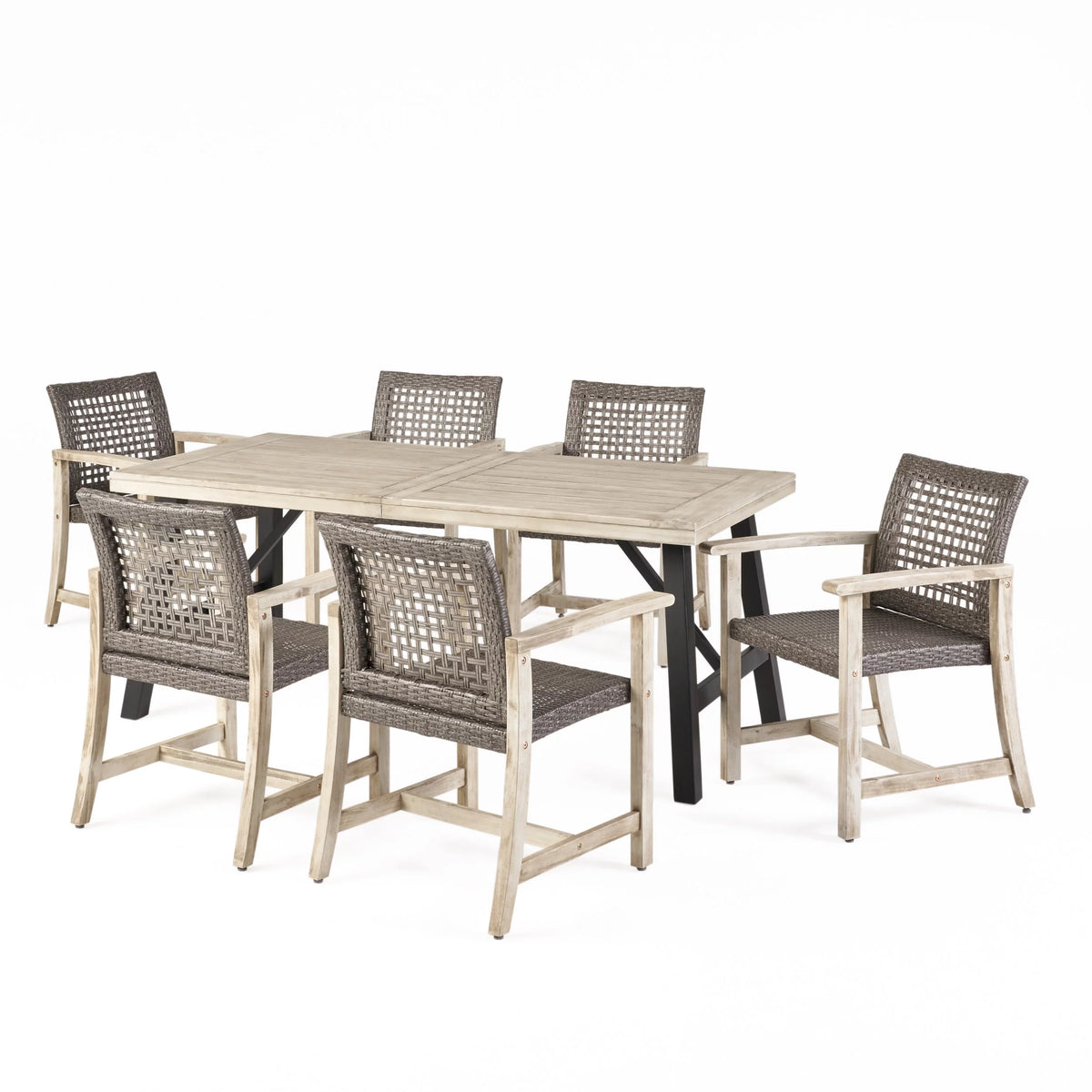 Acacia Wood and Wicker 6 Seater Dining Set D42912