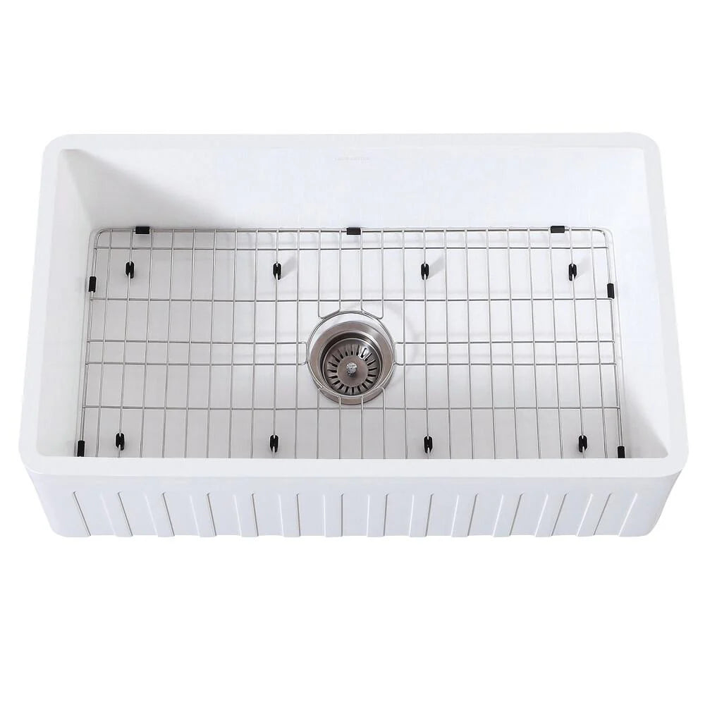 33 In. Farmhouse Kitchen Sink With Strainer And Grid W22824