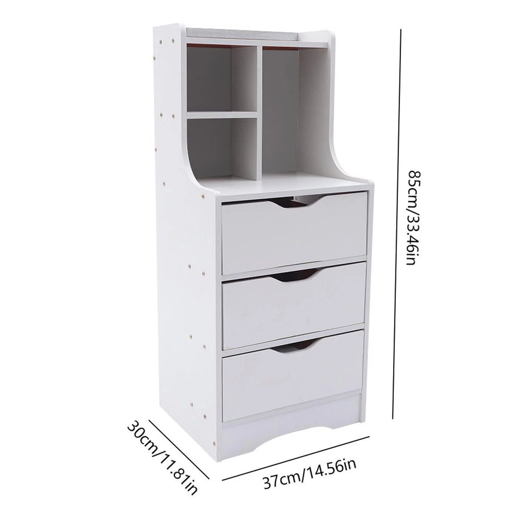 3 Drawer White Wood Nightstand F9483
