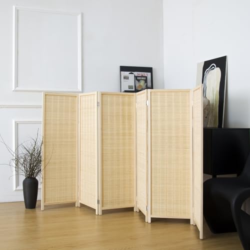 Beige 3.95 FT Tall Bamboo Folding Room Divider D4519