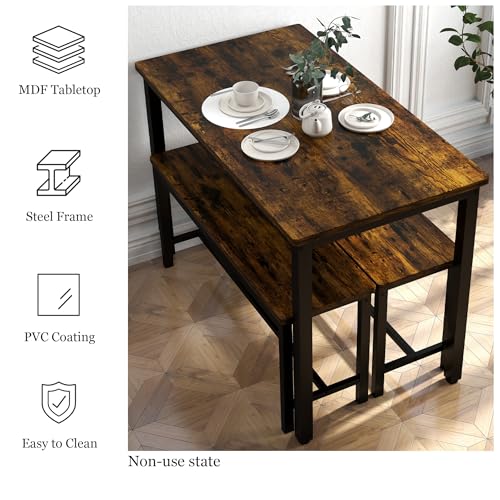 3-Piece Grey Dining Table Set with 2 Benches F180545
