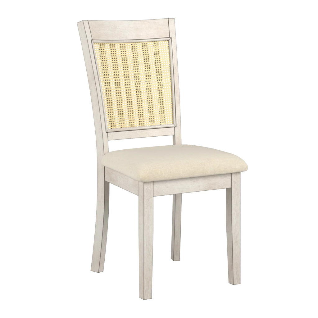 Antique White Beige Linen Dining Chair Set of 2 R8590
