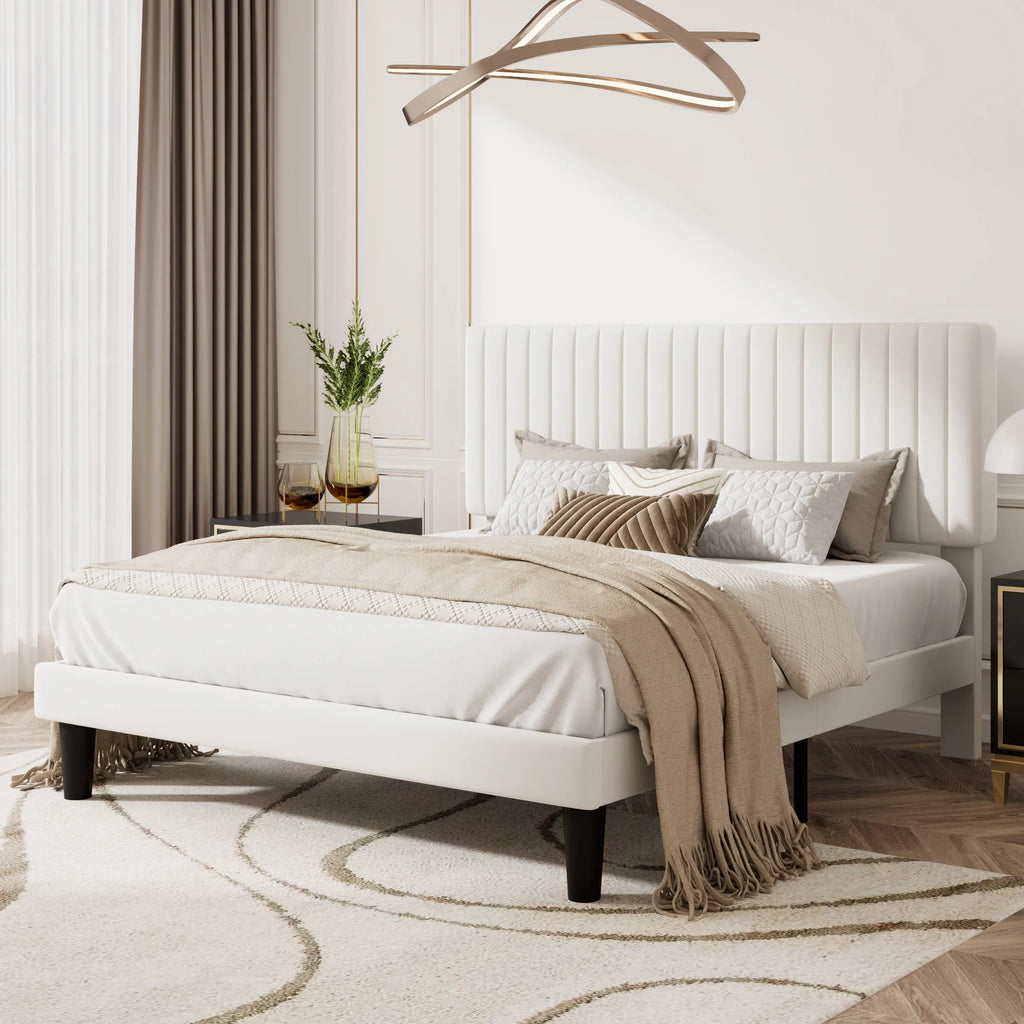 Queen Size Upholstered Platform Bed Frame with Velvet Headboard P376