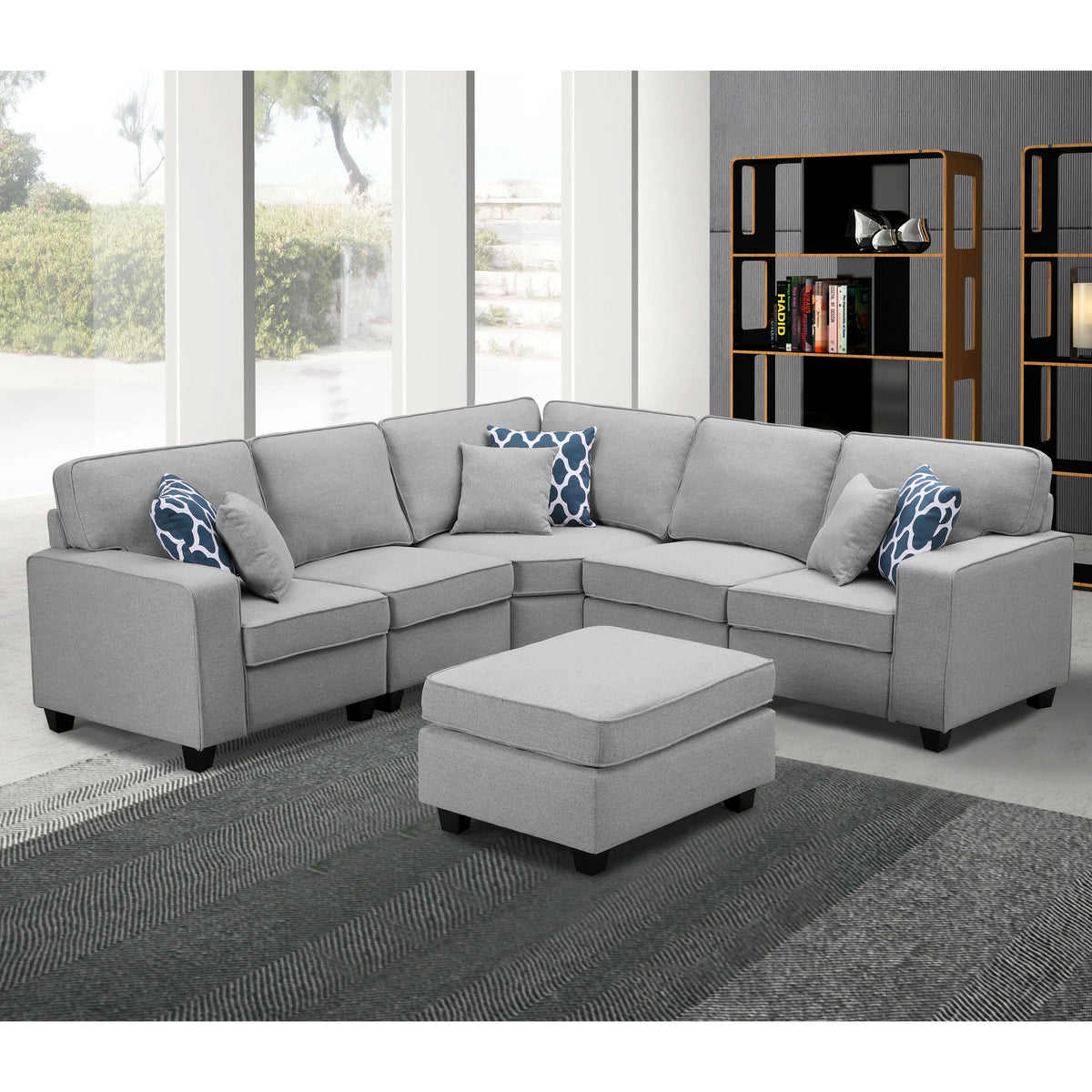 Light Grey Linen 6-piece Modular Sectional Sofa S79648