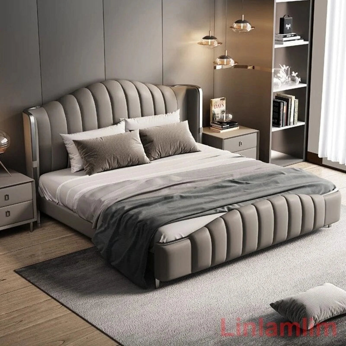 Soft Double Bed Frame with Leather Headboard X875238