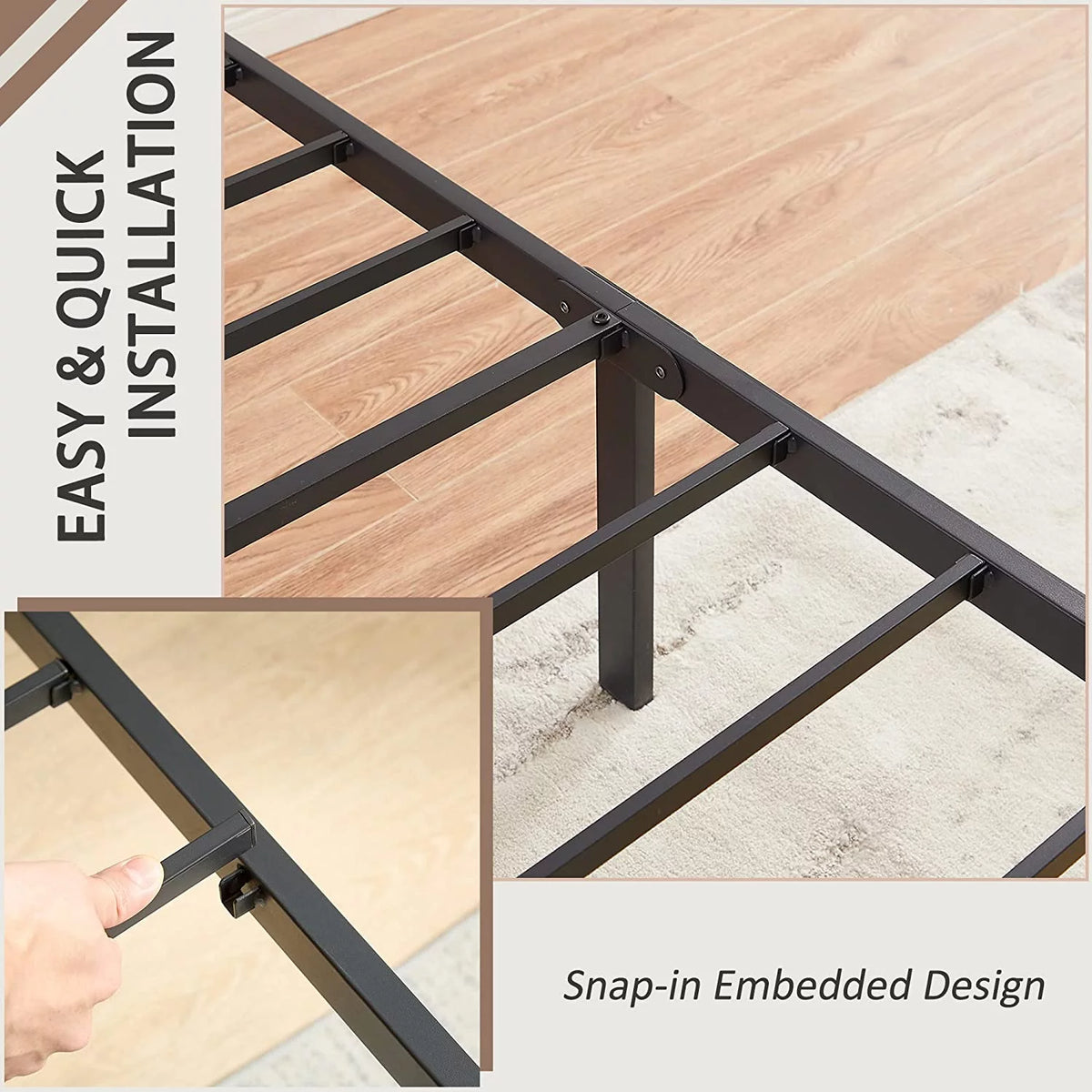 Twin Size Black Metal Platform Bed Frame with Headboard and Footboard E63423