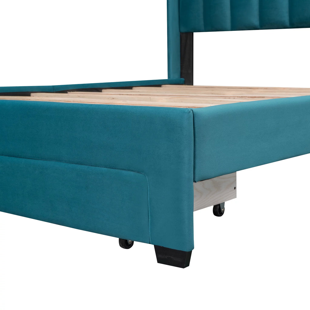 Queen Size Velvet Upholstered Platform Bed with Storage and Headboard A450437