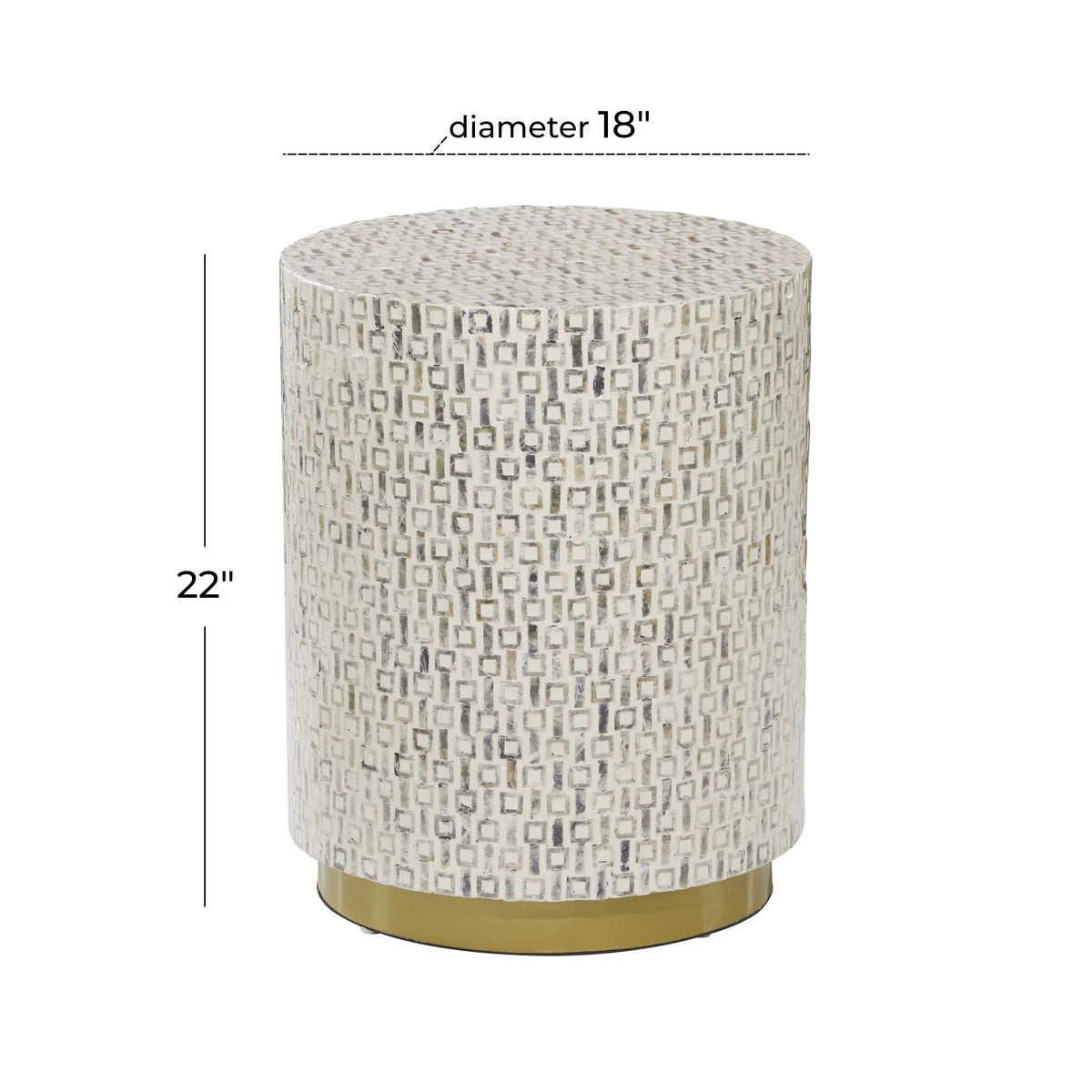 18" x 22" White Mother of Pearl Accent Table with Gold Base T96003