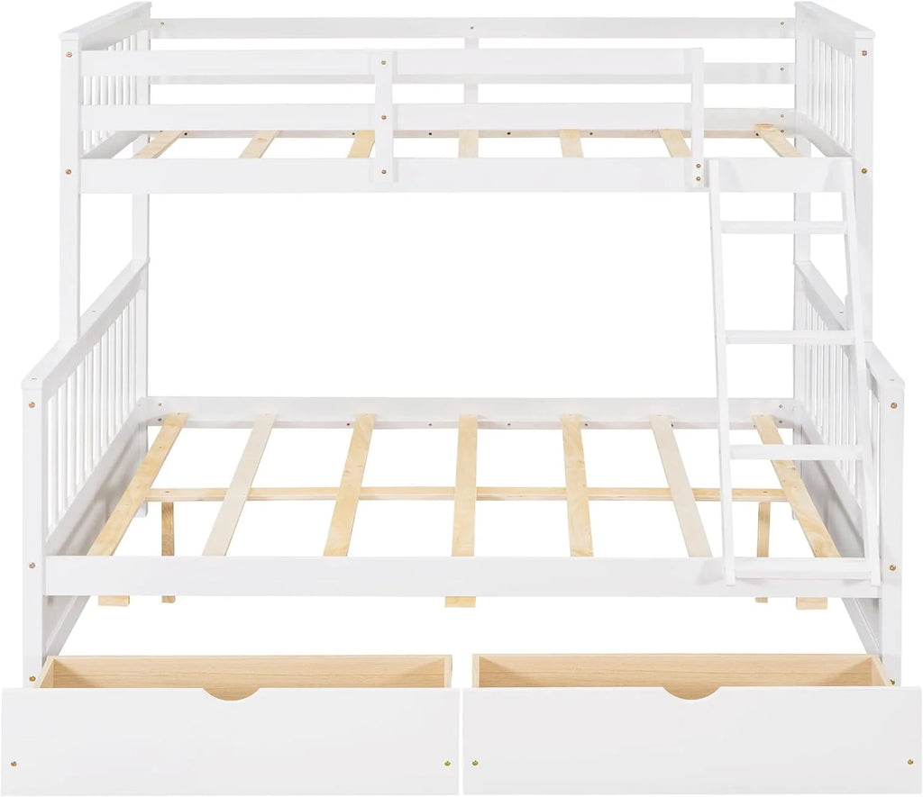 White Full Solid Wood Bed with Drawers and Ladders A64966