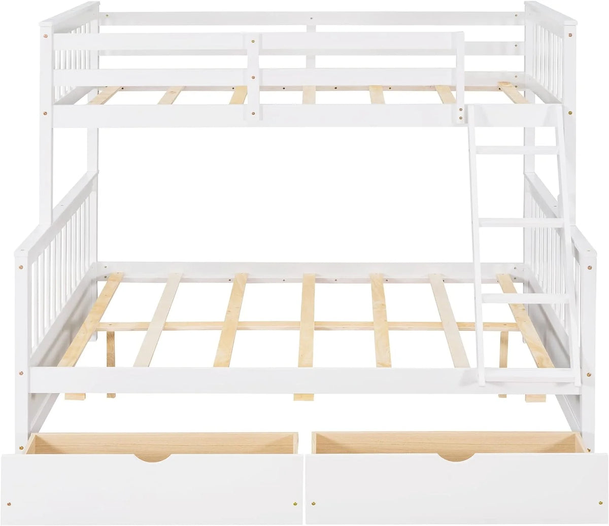 White Full Solid Wood Bed with Drawers and Ladders A64966