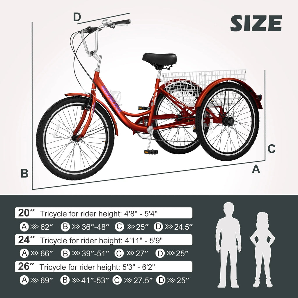 20/24/26 inch 7 Speed Folding Adult Tricycle with Cargo Basket S2377