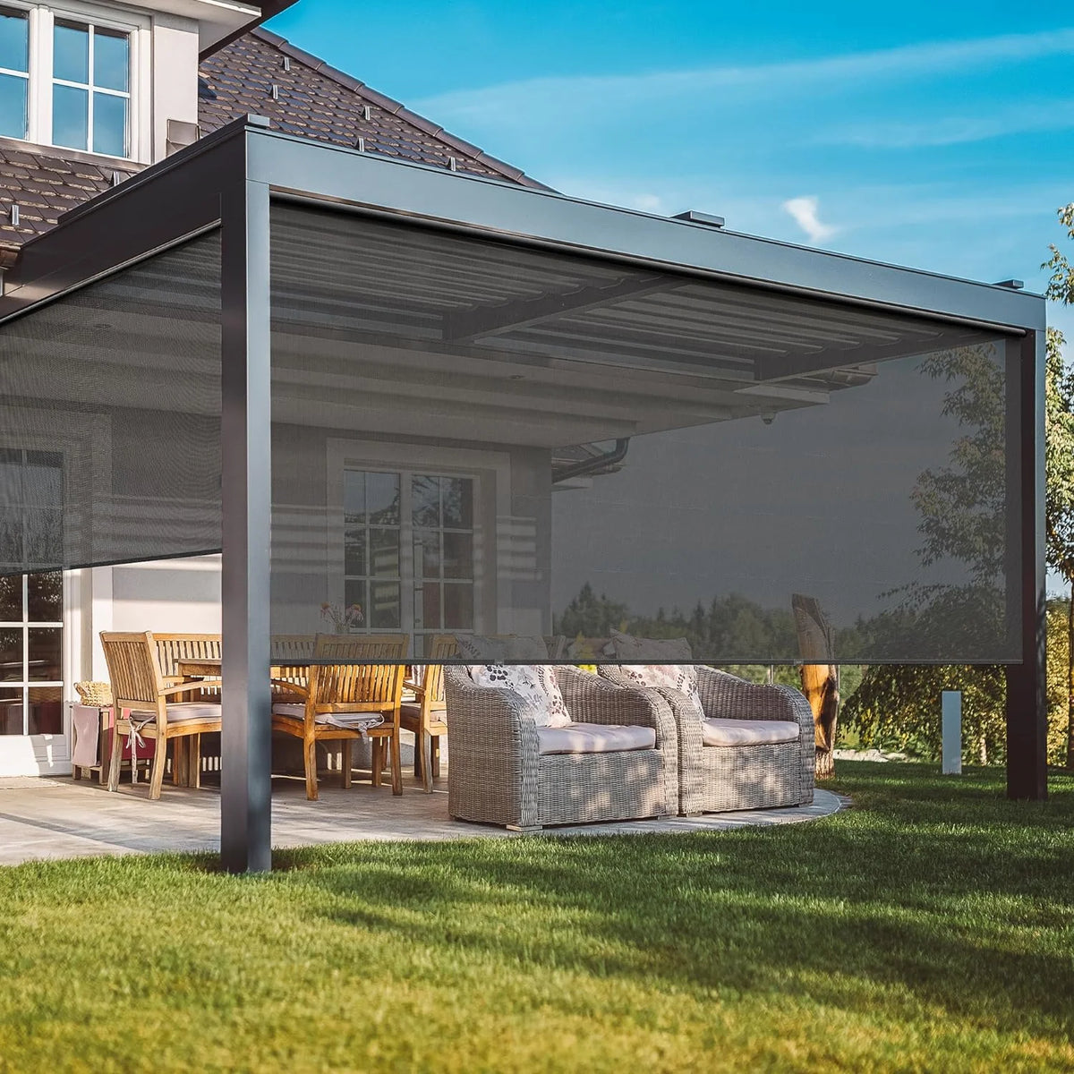 95% Blackout Cordless Waterproof Outdoor Roller Shades 6'Wx8'H Y81109