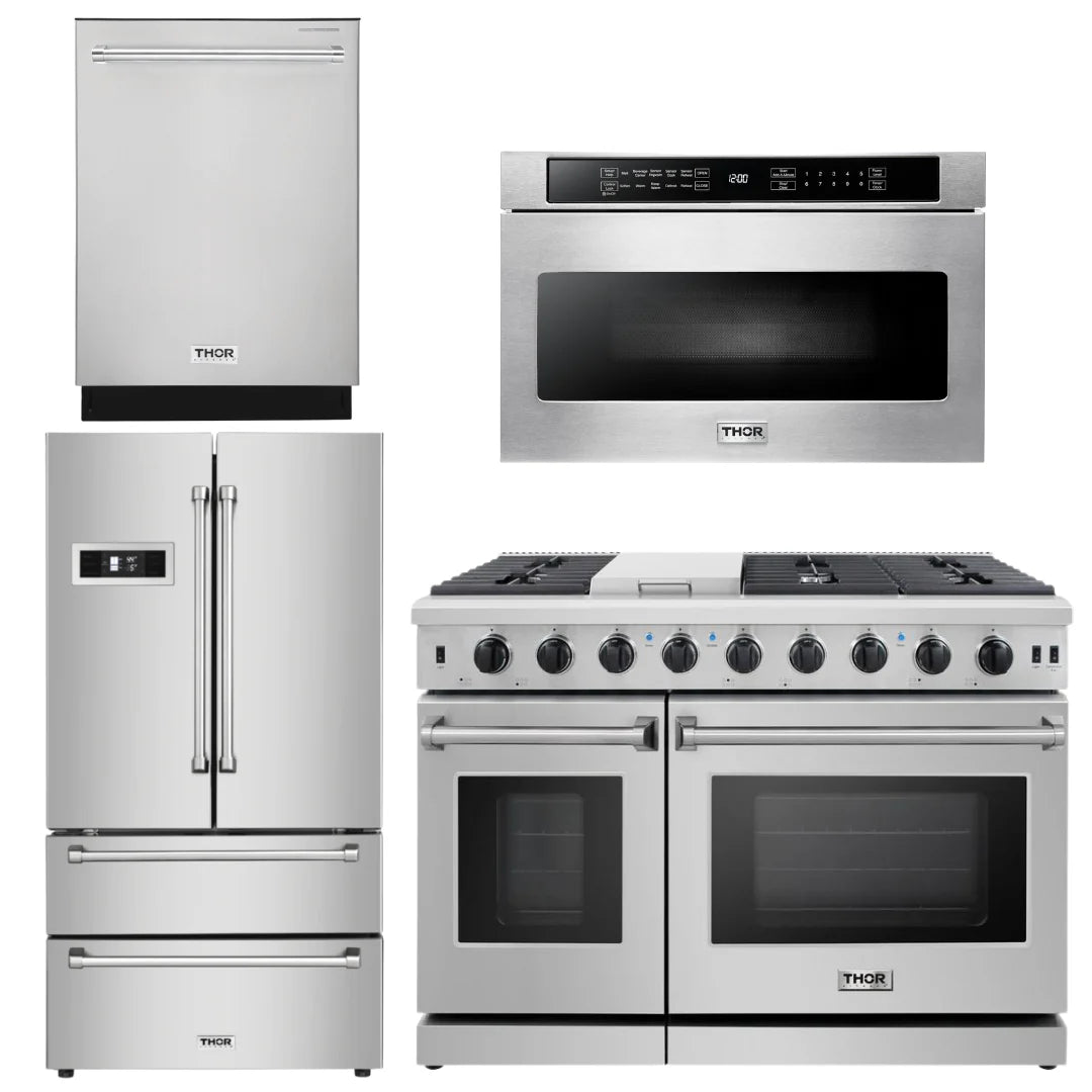 48 Propane Gas Range, Dishwasher, Refrigerator, Microwave F4990