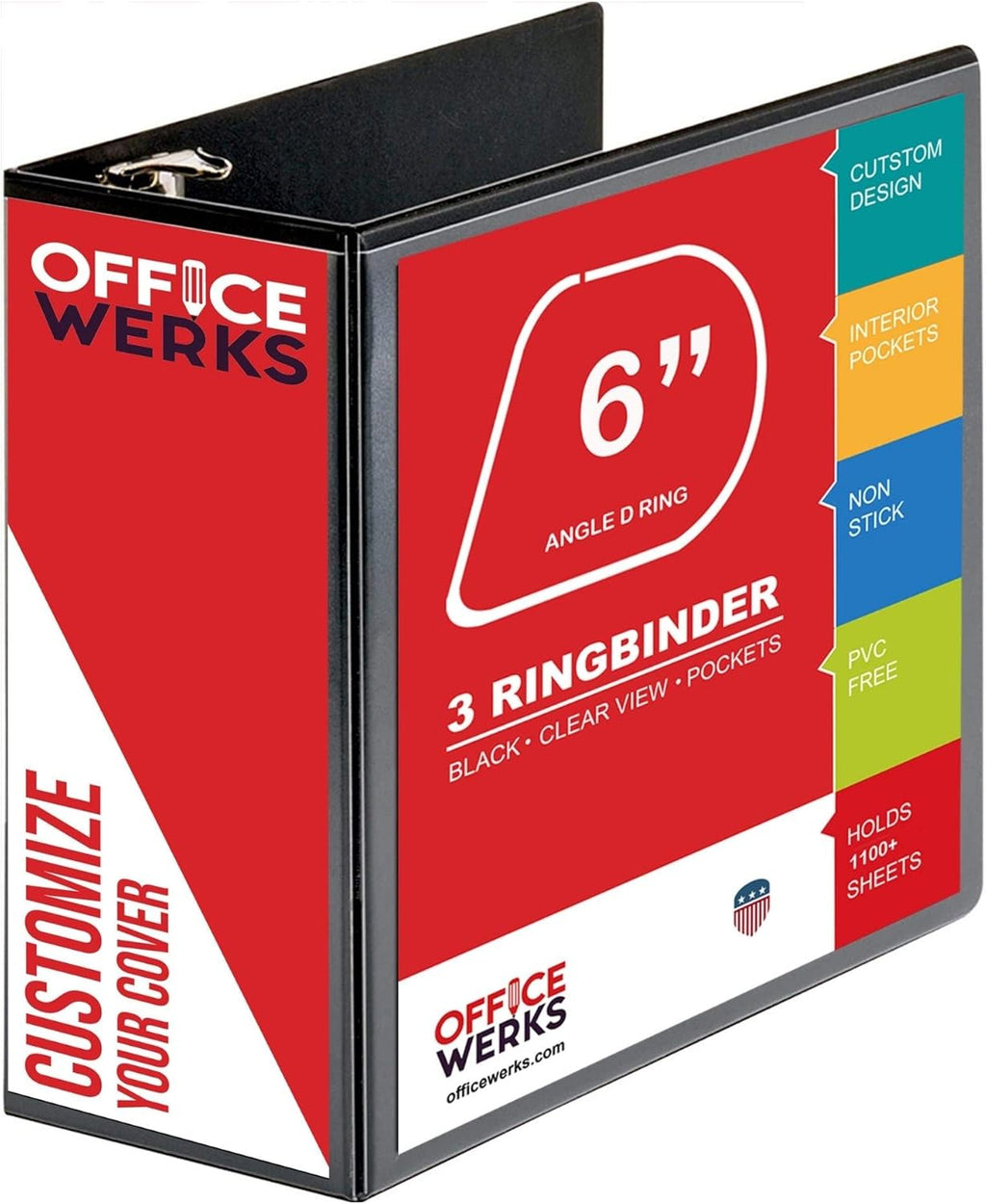 4 Pack 6 Inch D Ring Binder with Pockets Black U87820