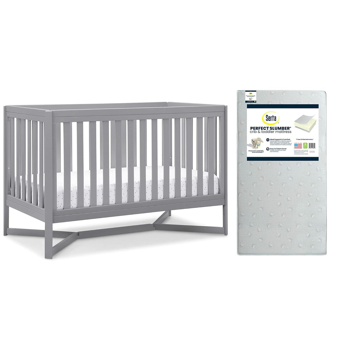 4-in-1 Convertible Crib and Dual Sided Crib & Toddler Mattress F47827