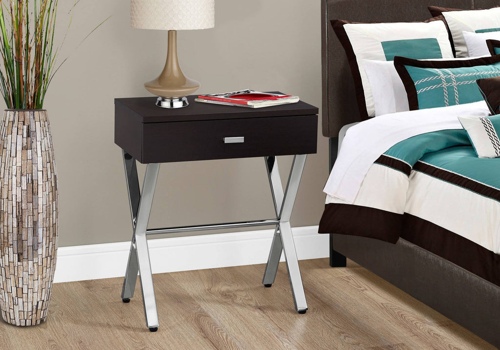 Cappuccino Chrome Metal Night Stand Accent Table W526