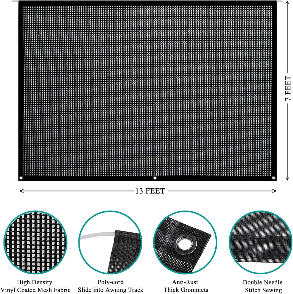 7' X 13' Black Mesh RV Awning Sun Shade Screen E37904