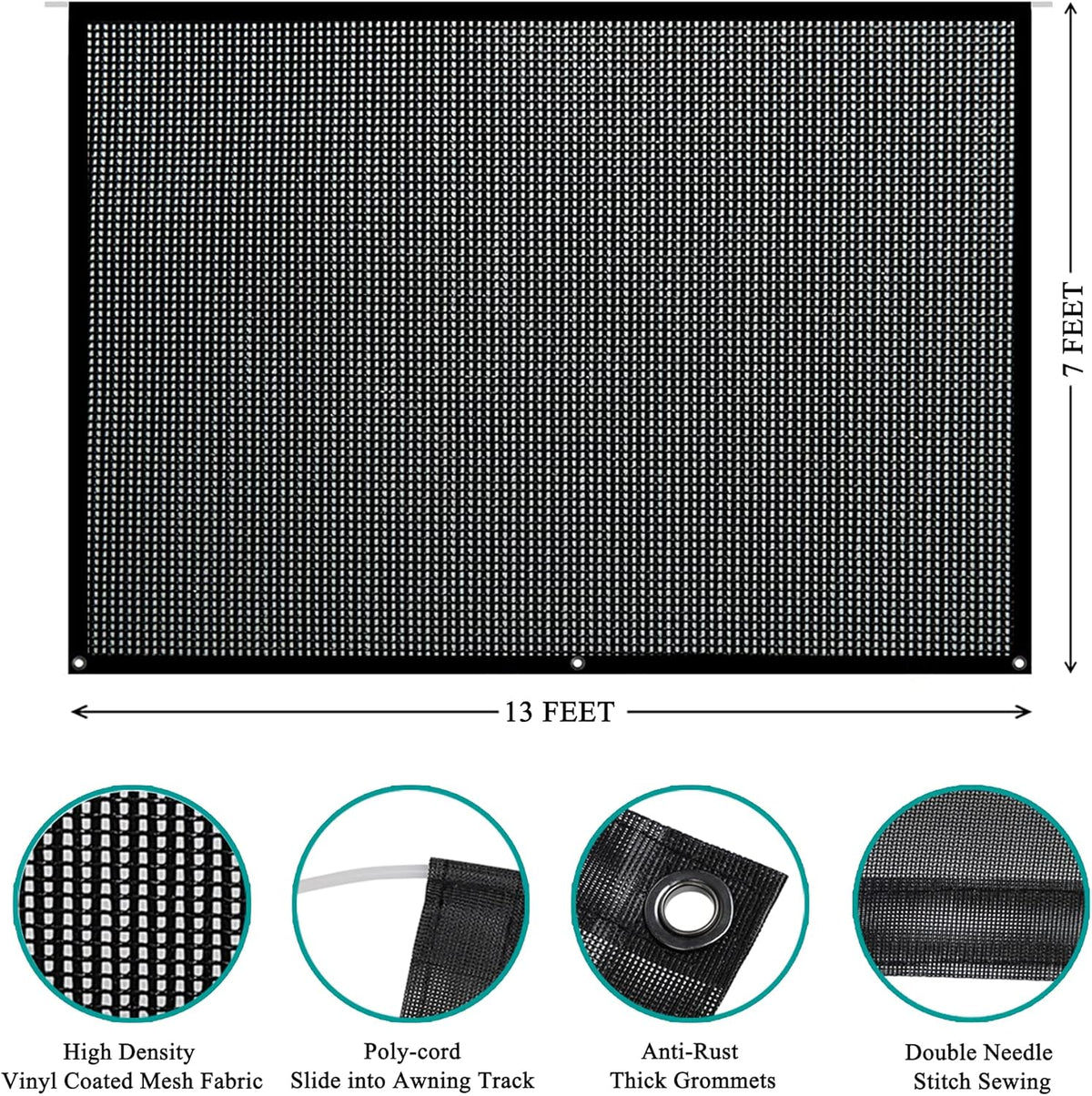 7' X 13' Black Mesh RV Awning Sun Shade Screen E37904