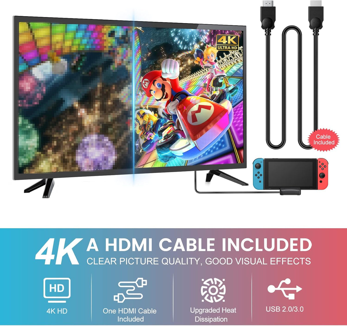 Portable Switch Dock with 4K HDMI Cable B10930