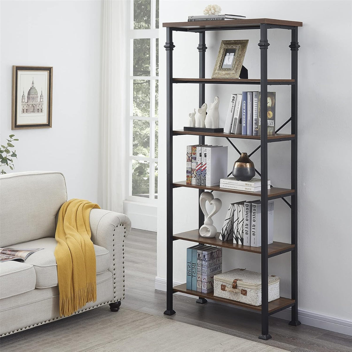 6-Tier Grey Oak Bookshelf P4002