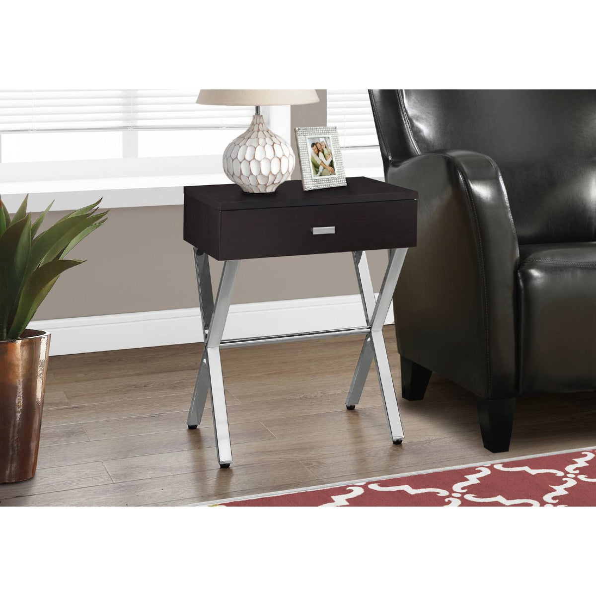 Cappuccino Chrome Metal Night Stand Accent Table W526