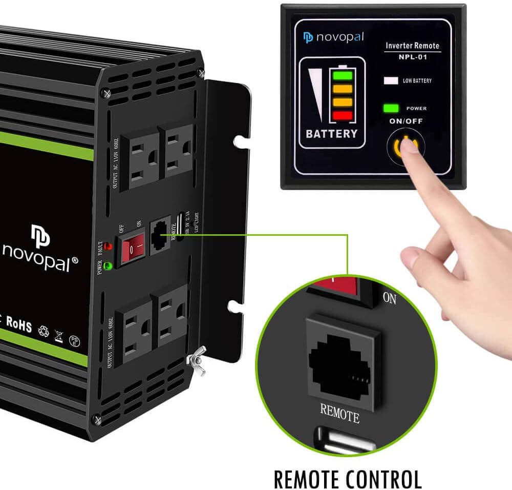 1500 watt Pure Sine Wave Power Inverter 12V to 110V/120V 4 AC Outlets B492813
